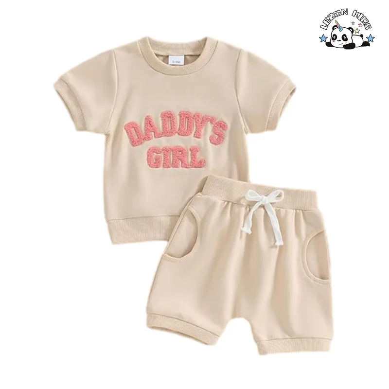 LEZONKIDS - Girl Summer Outfits Short Sleeves T Shirt Shorts Set Toddler Sweatsuit Suit